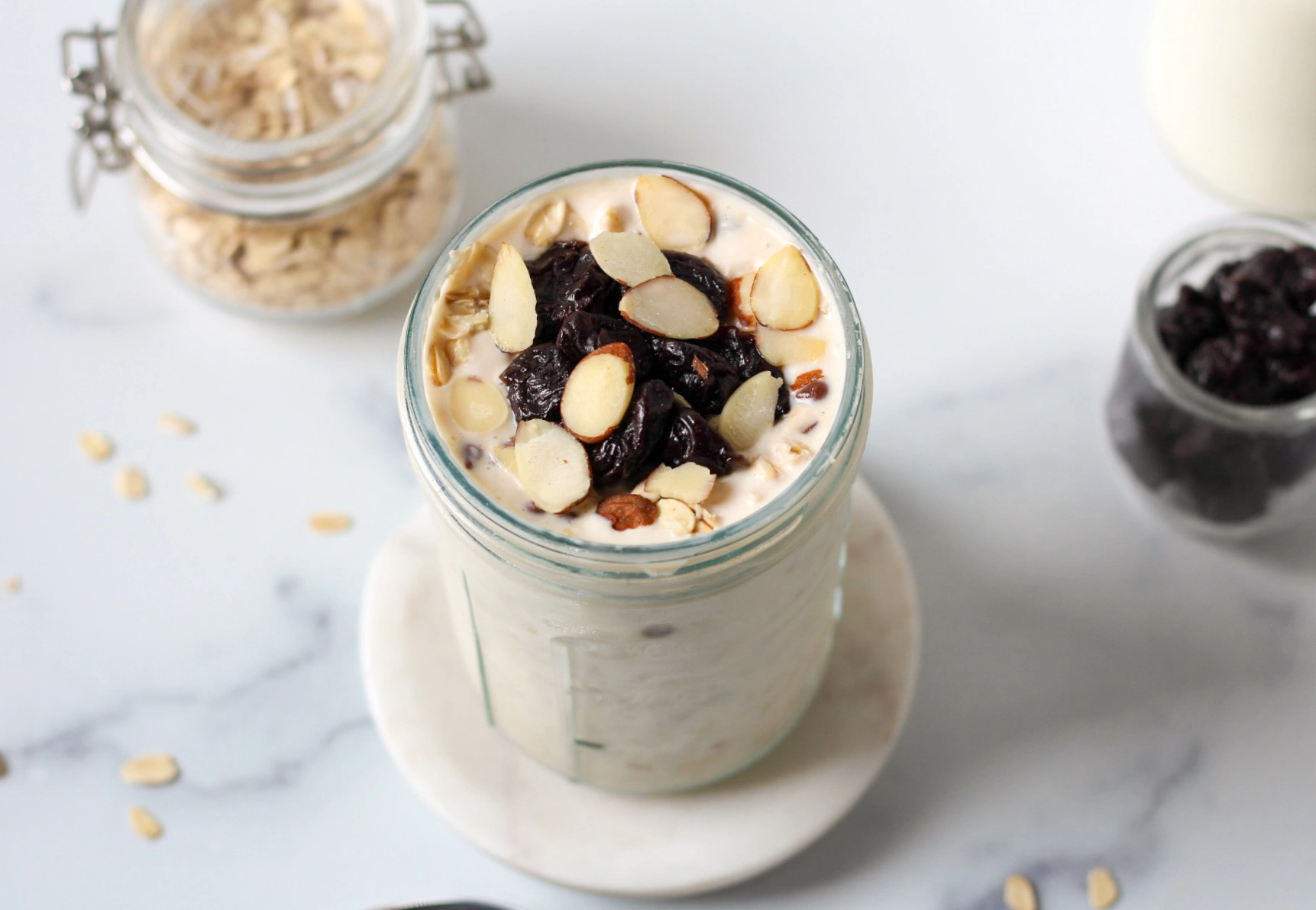 Chocolate Cherry Overnight Oats with Almonds
