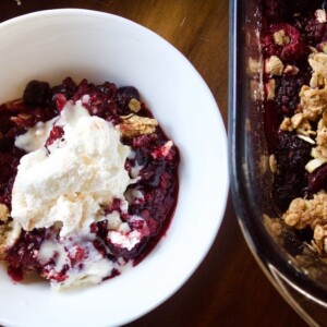 frozen berry crisp with vanilla ice cream