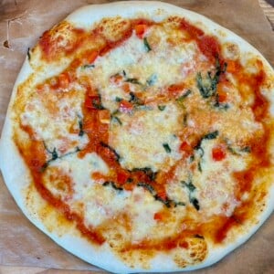 homemade pizza base recipe on a pizza peel