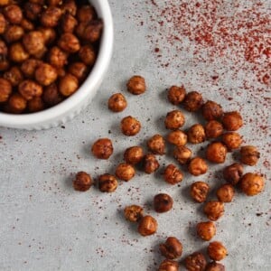 spicy roasted chickpeas on a countertop