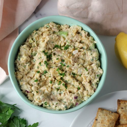 tuna chickpea salad in a bowl