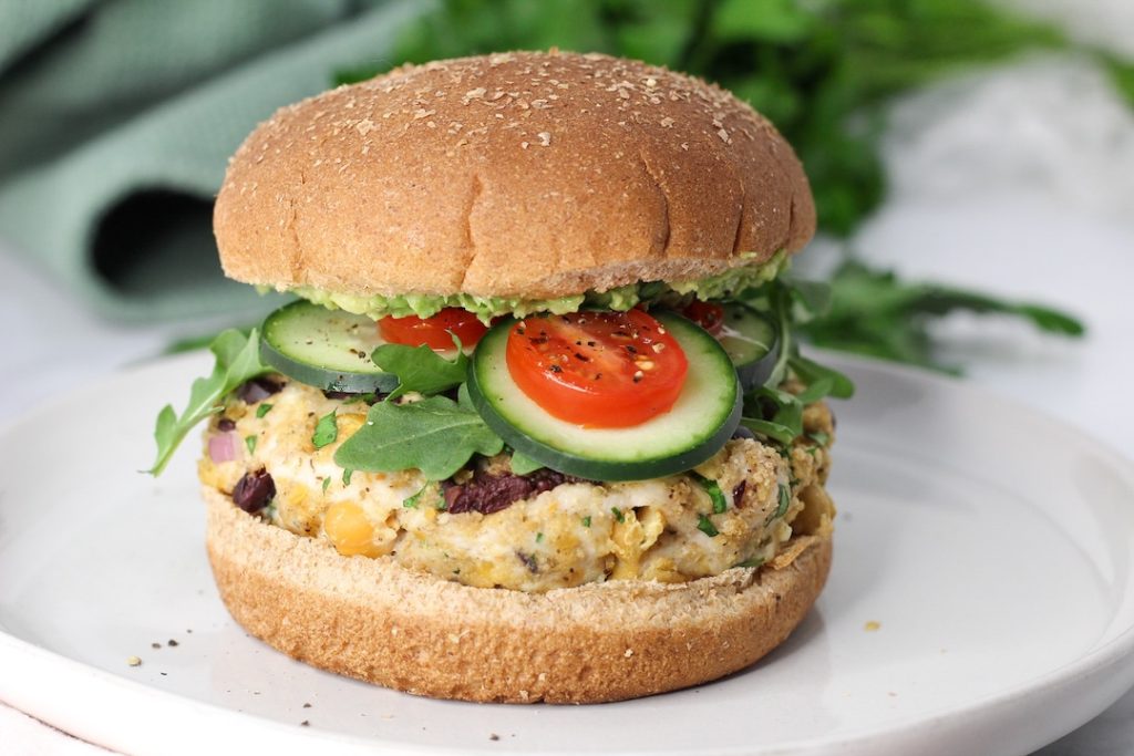 Mediterranean turkey burger with fresh vegetables