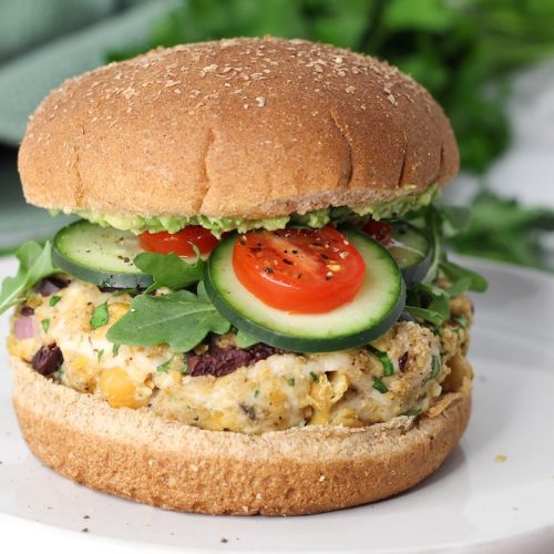Mediterranean turkey burger with fresh vegetables