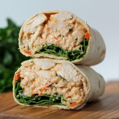 Buffalo Chicken Salad Wrap cut in half and stacked