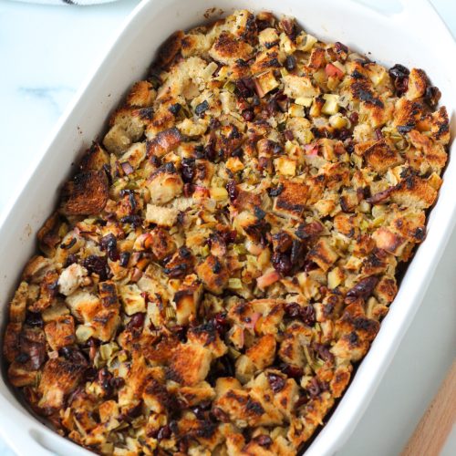 Apple Cranberry Stuffing with Pecans