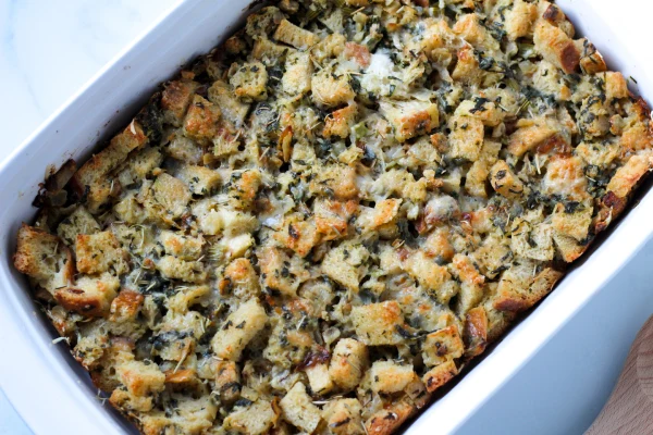 Sourdough Stuffing with Spinach & Gruyère