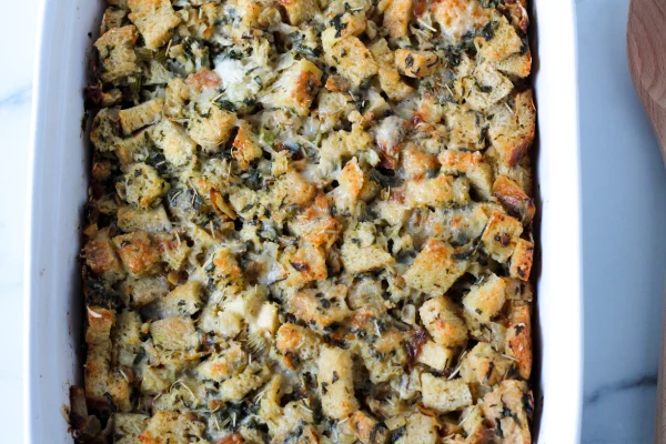 Sourdough Stuffing with Spinach and Gruyere