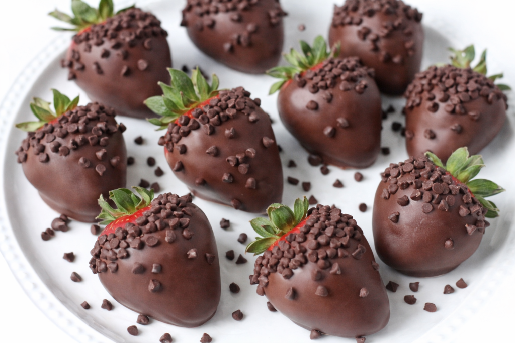 Dark Chocolate Strawberries with Mini Chips