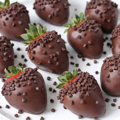 Dark Chocolate Strawberries with Mini Chips